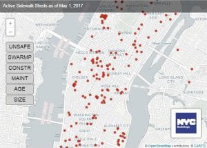 DOB Sidewalk Shed Map