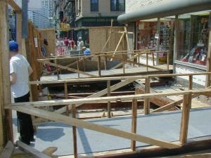 Sidewalk bridges installed over the sidewalk vault.