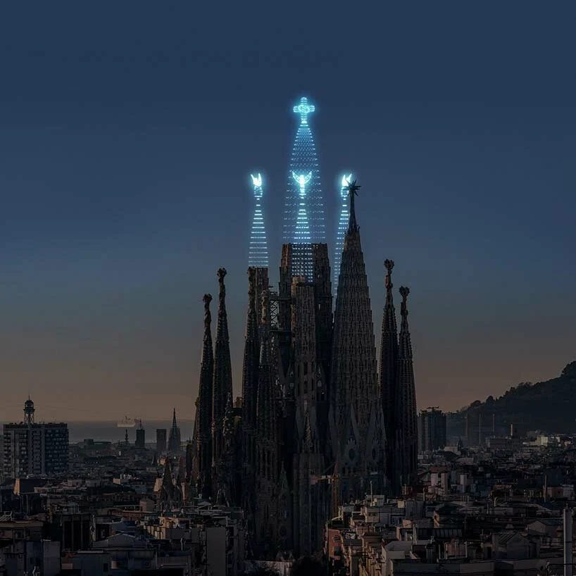 DRIFT’s drone visualization of a completed Sagrada Familia in Barcelona